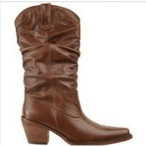 Steve Madden Saddle Slouchy Brown Leather Cowgirl Western Boots Size 8.5